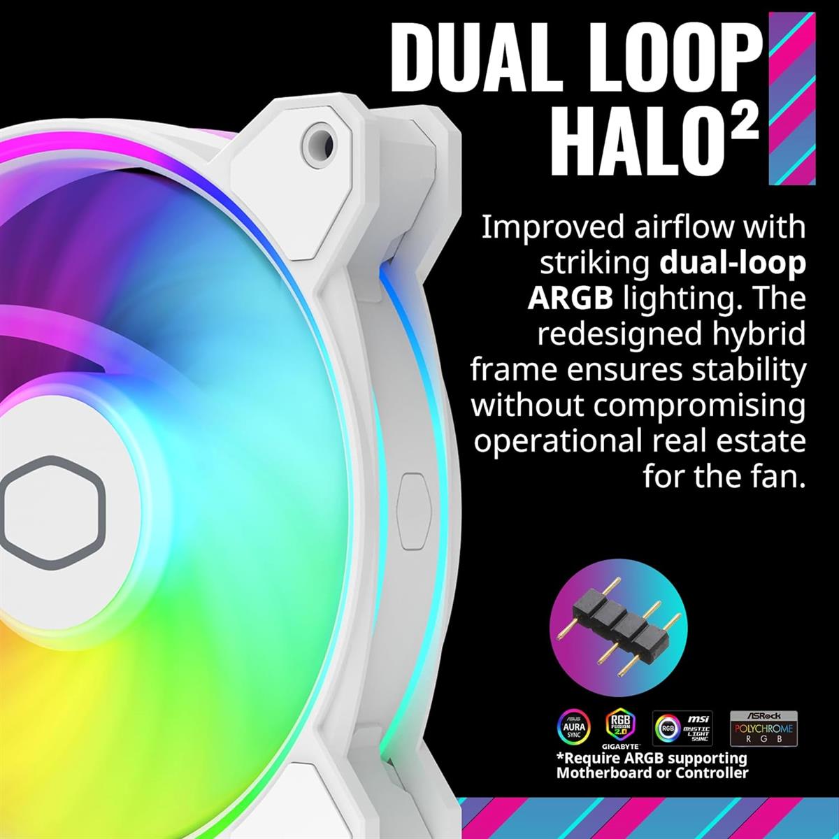 Cooler Master Case Fan MF120²  MASTERFAN HALO (3N1) CASE FAN (WHITE) Cooler Master Case Fan MF120²  MASTERFAN HALO (3N1) CASE FAN (WHITE)